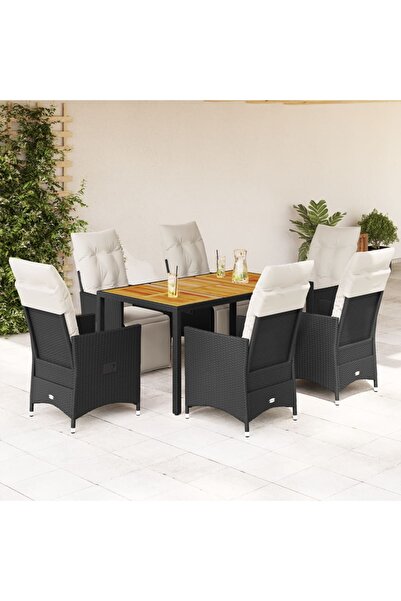 vidaxl Set mobilier de gradina cu perne, 7 piese, negru, poliratan