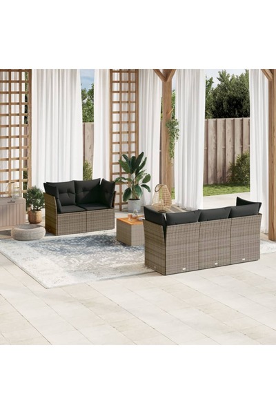 vidaxl Set mobilier gradina cu perne, 6 piese, gri, poliratan