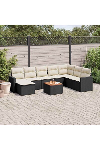 vidaxl Set mobilier de gradina cu perne, 9 piese, negru, poliratan