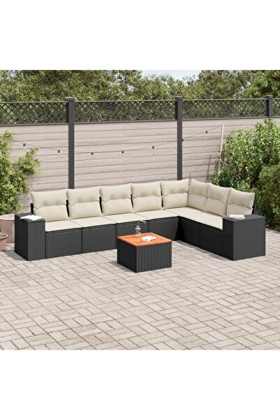 vidaxl Set mobilier de gradina cu perne, 8 piese, negru, poliratan