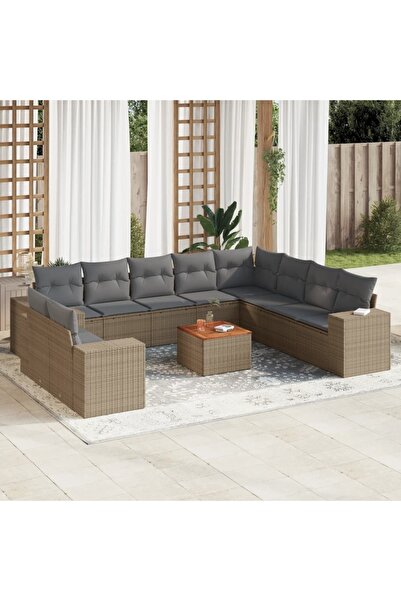 vidaxl Set canapele de gradina cu perne, 11 piese, bej, poliratan