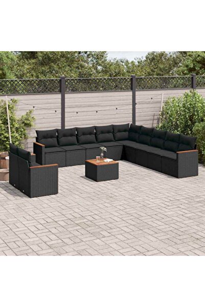vidaxl Set canapele de gradina, 12 piese, cu perne, negru, poliratan