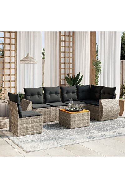 vidaxl Set canapele de gradina, 7 piese, cu perne, gri, poliratan