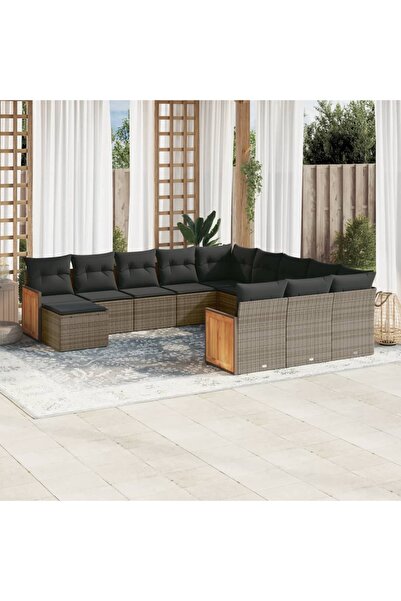 vidaxl Set canapea de gradina cu perne, 12 piese, gri, poliratan