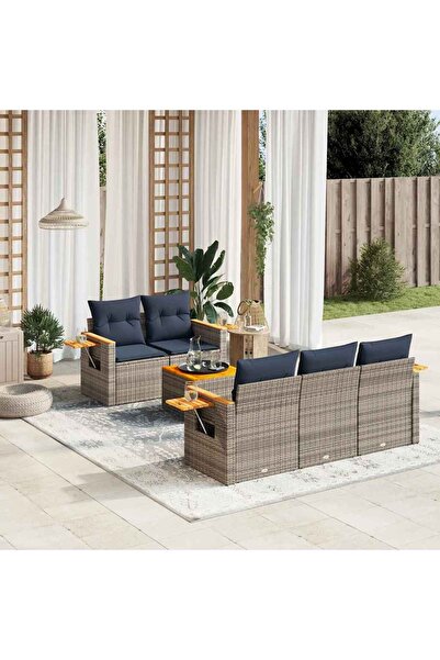vidaxl Set canapele de gradina cu perne, 6 piese, gri, poliratan
