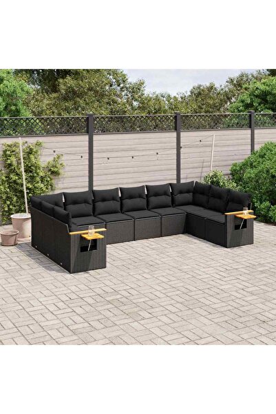 vidaxl Set canapele de gradina cu perne, 10 piese, negru, poliratan