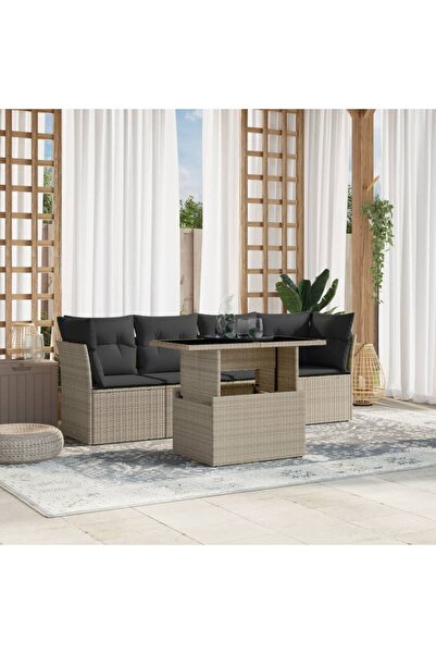 vidaxl Set canapele de gradina cu perne, 5 piese gri deschis poliratan