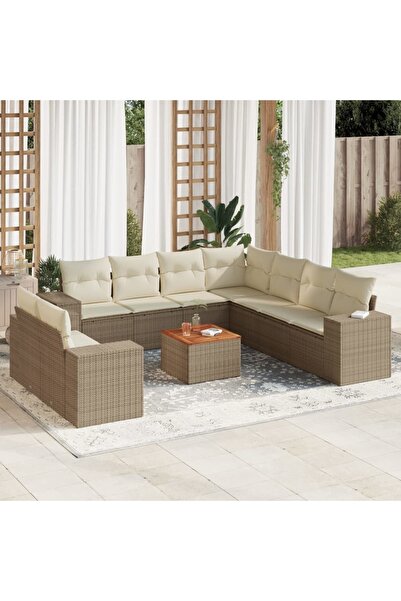 vidaxl Set canapele de gradina cu perne, 10 piese, bej, poliratan