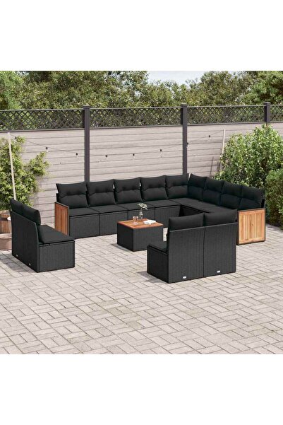 vidaxl Set mobilier de gradina cu perne, 13 piese, negru, poliratan