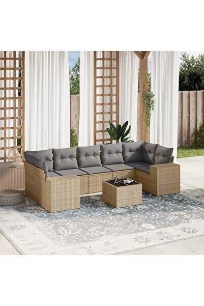 vidaxl Set canapele de gradina, 8 piese, cu perne, bej, poliratan
