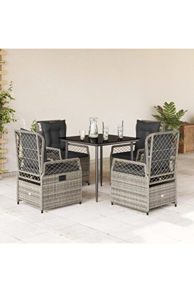 vidaxl Set mobilier de gradina cu perne, 5 piese, gri, poliratan