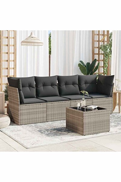 vidaxl Set canapele de gradina cu perne, 5 piese gri deschis poliratan