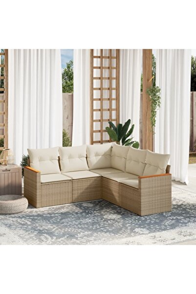 vidaxl Set canapele de gradina cu perne, 5 piese, bej, poliratan