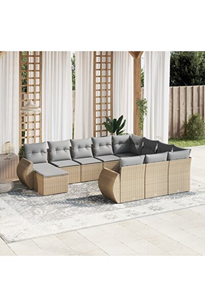 vidaxl Set canapele de gradina cu perne, 11 piese, bej, poliratan