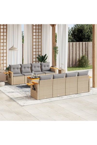vidaxl Set canapele de gradina, 9 piese, cu perne, bej, poliratan