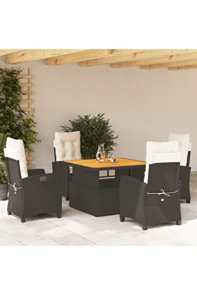 vidaxl Set mobilier de gradina cu perne, 5 piese, negru, poliratan
