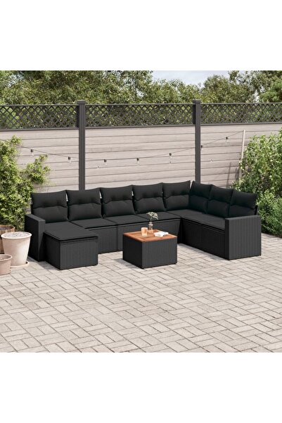 vidaxl Set mobilier de gradina cu perne, 9 piese, negru, poliratan