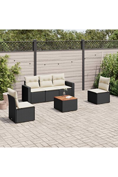 vidaxl Set mobilier de gradina cu perne, 6 piese, negru, poliratan