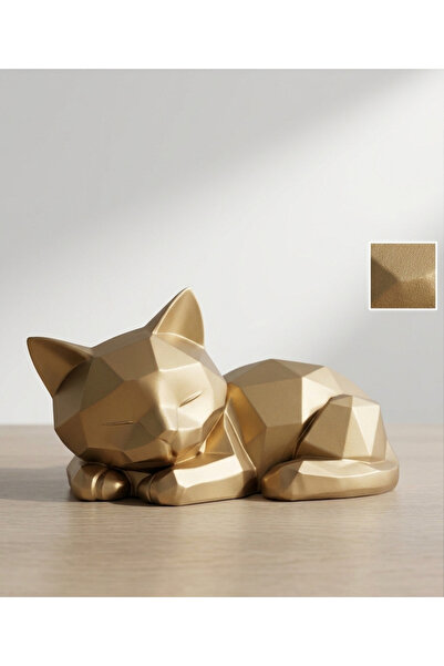 MTÇDEKOR Gold Geometrik Uyuyan Kedi Biblo