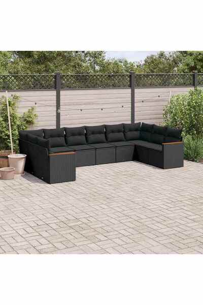 vidaxl Set canapele de gradina cu perne, 10 piese, negru, poliratan