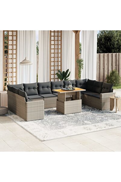 vidaxl Set canapele de gradina cu perne, 11 piese, gri, poliratan
