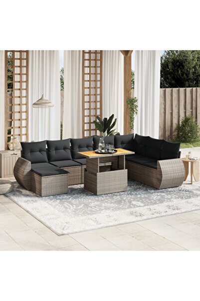 vidaxl Set canapele de gradina, 9 piese, cu perne, gri, poliratan
