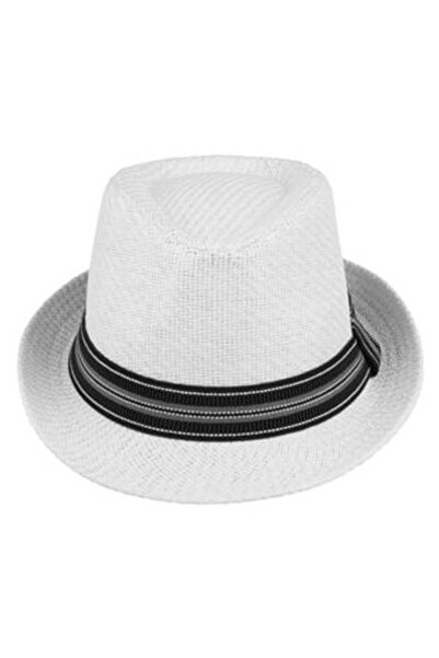 SHOPIENS White Hat with Perforated Pattern & Black Ribbon for Men