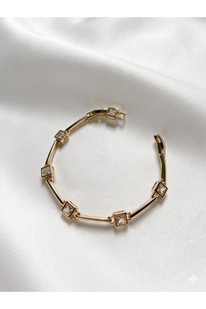 Melanj Craft Shiny Square Stone Design Bracelet -Gold