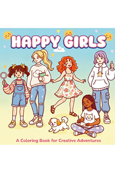 FARCY Happy Girls 40 Sayfalık Boyama Kitabı ( 21 x 21 cm ) Çocuklar ve Yetişk...