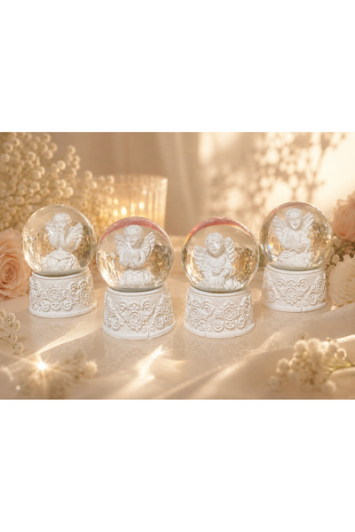 1DepoBu Melek Figürlü Mini Kar Küresi 6 CM | Dekoratif Cam Küre Biblo Hediyelik