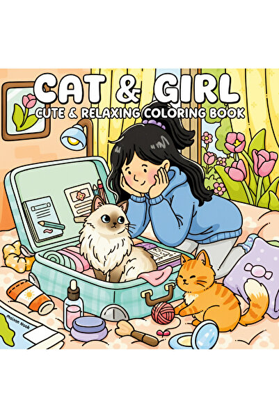 FARCY Cat & Girl 40 Sayfalık Boyama Kitabı ( 21 x 21 cm ) Çocuklar ve Yetişki...