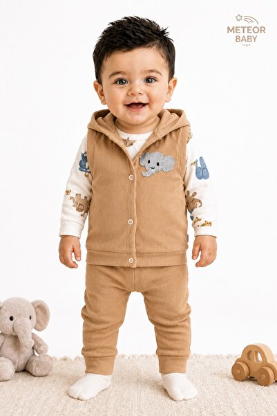 METEOR BABY Baby Boy Set 3-Piece Set with Hooded Vest Seasonal Baby Set 6 9 12