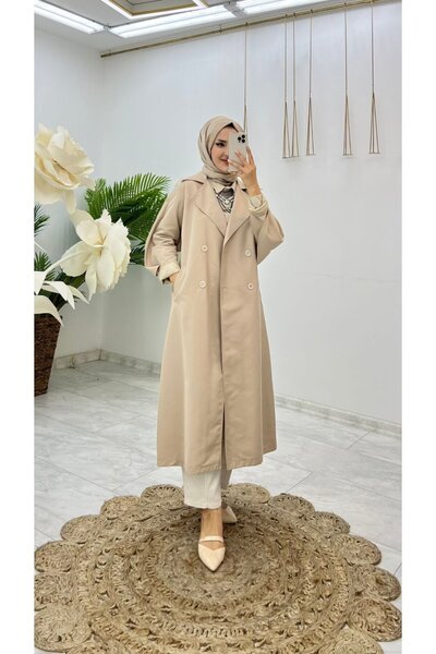 TARZ-I HAS BUTİK Taş Premıum Astarlı Pelerinli Trench Tesettür Giyim