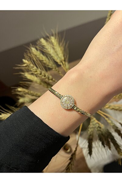 Veralys Atelier GOLD RENK ÖRGÜ ZİNCİR DETAYLI BAGET TAŞLI 14K ALTIN KAPLAMA B...