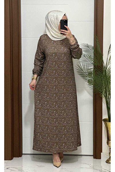 MODA ALMİRA 6315 K 80 KAHVE ÇITIR ÇİÇEKLİ BÜRÜMCÜK ELBİSE