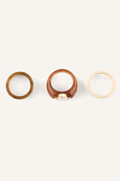 DeFacto Women's Wood Look 3-Piece Ring Set H5444Axns