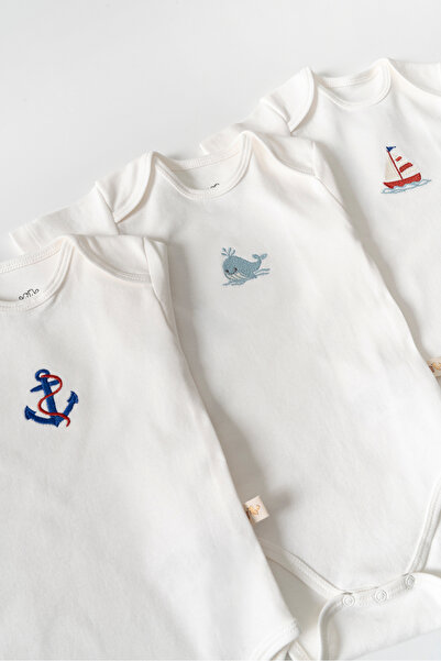 Alya&Alin Baby Embroidered and Snap-Fastened 3-Piece Men's Bodysuit Set