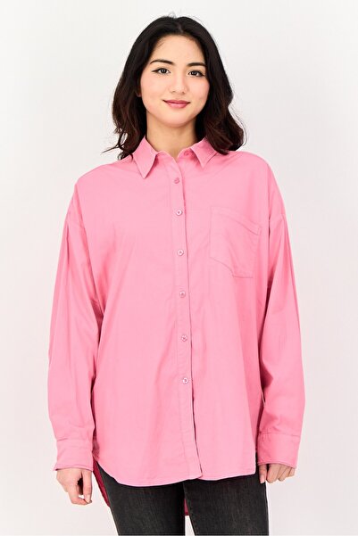 Reiko Women Regular Fit Solid Long Sleeve Casual Shirt, Pink