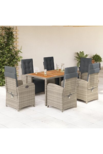 vidaxl Garden furniture set with cushions, 7 pieces, grey, polyrattan