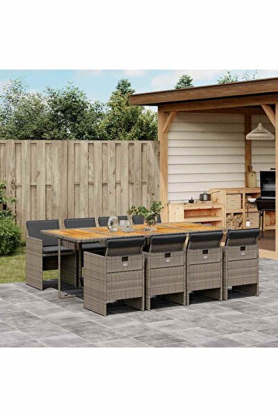 vidaxl Set mobilier gradina cu perne, 9 piese, gri, poliratan