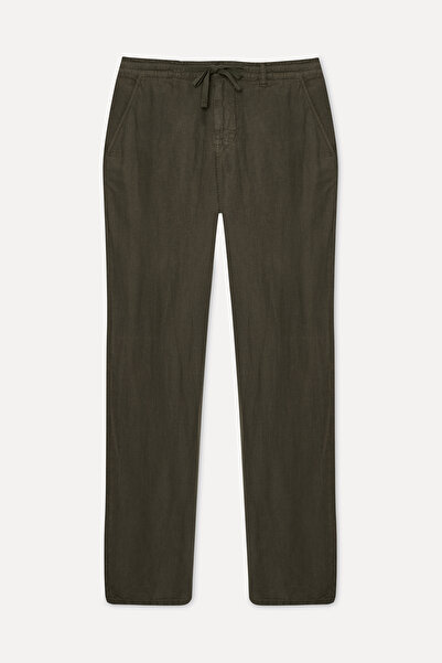 Mudo Men's Khaki Straight Fit Linen Trousers