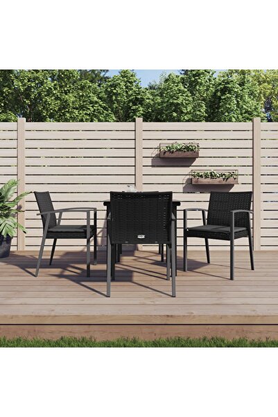 vidaxl Garden furniture set with cushions, 5 pieces, polyrattan and steel