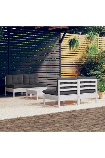 vidaxl Set mobilier gradina cu perne antracit, 5 piese, lemn de pin