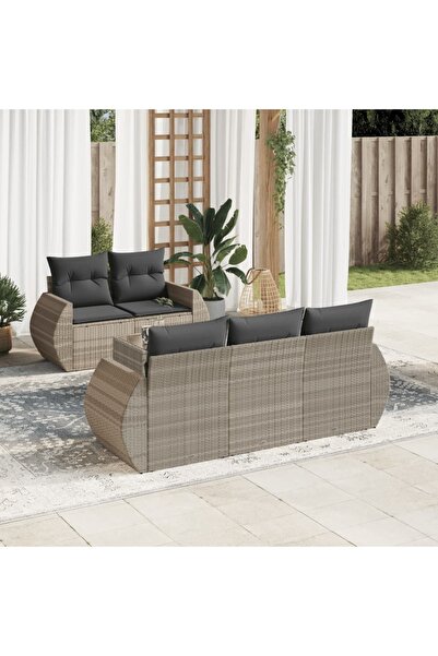vidaxl Garden sofa set with cushions, 6 pieces, light grey, polyrattan