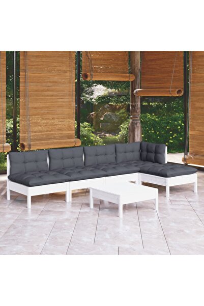 vidaxl Set mobilier de gradina cu perne, 6 piese, alb, lemn de pin