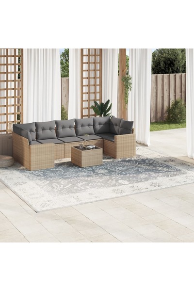 vidaxl Set canapele de gradina, 8 piese, cu perne, bej, poliratan