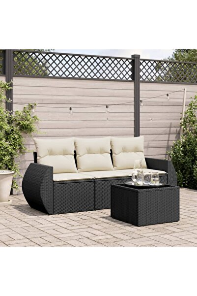 vidaxl Set mobilier de gradina cu perne, 4 piese, negru, poliratan
