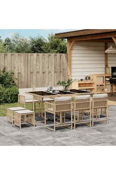 vidaxl Set mobilier de gradina cu perne, 11 piese, bej, poliratan