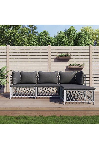 vidaxl Set mobilier de gradina, 4 piese, cu perne, alb, otel