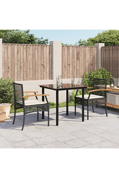 vidaxl Garden furniture set with cushions, 3 pieces, black, polyrattan